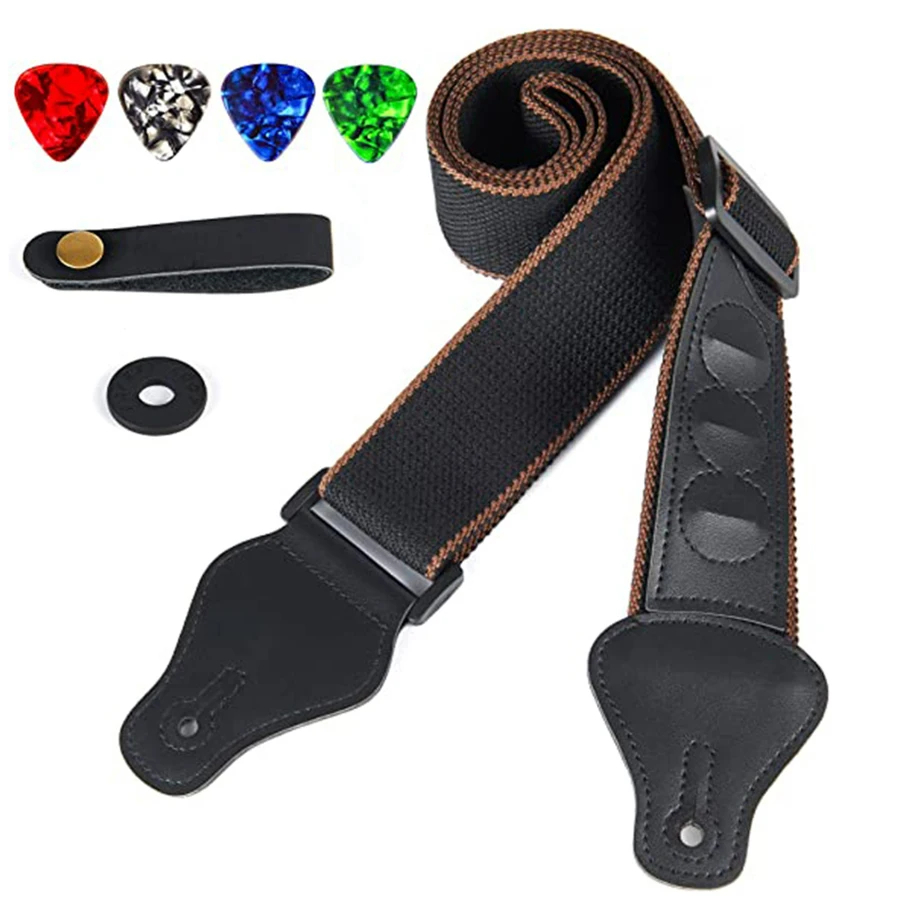 7Pcs/Set Guitar Strap Black PU - Musical Instrument Gif recensie en prijs